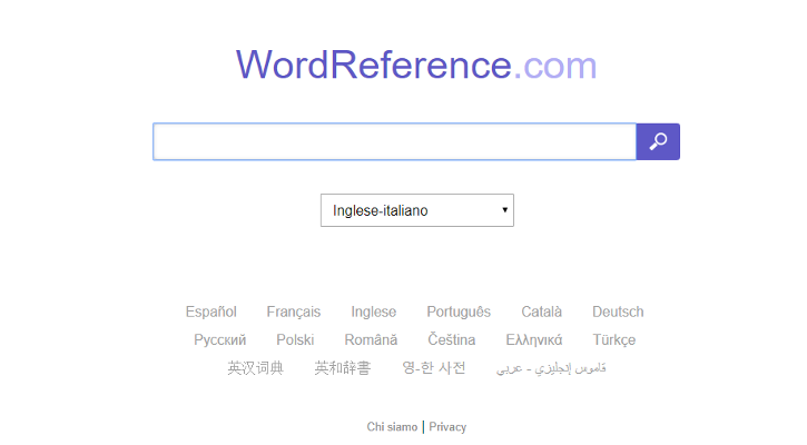 wordreference schermata inizio