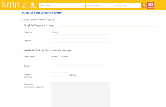 come inserire un annuncio su ebay