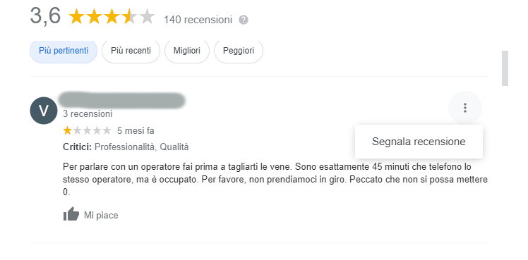come cancellare recensione negativa google