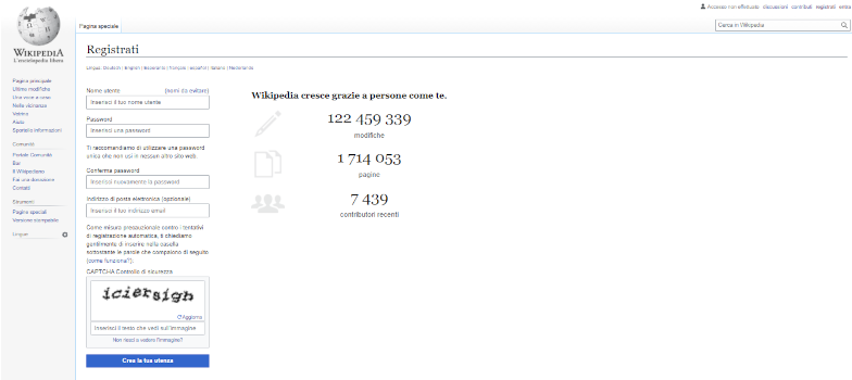 registrazione wikipedia